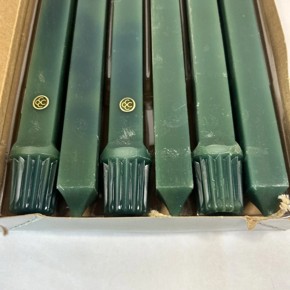 VTG PartyLite 10 Inch D4050 Evergreen Unscented Square Dinner Candles 6 Pack